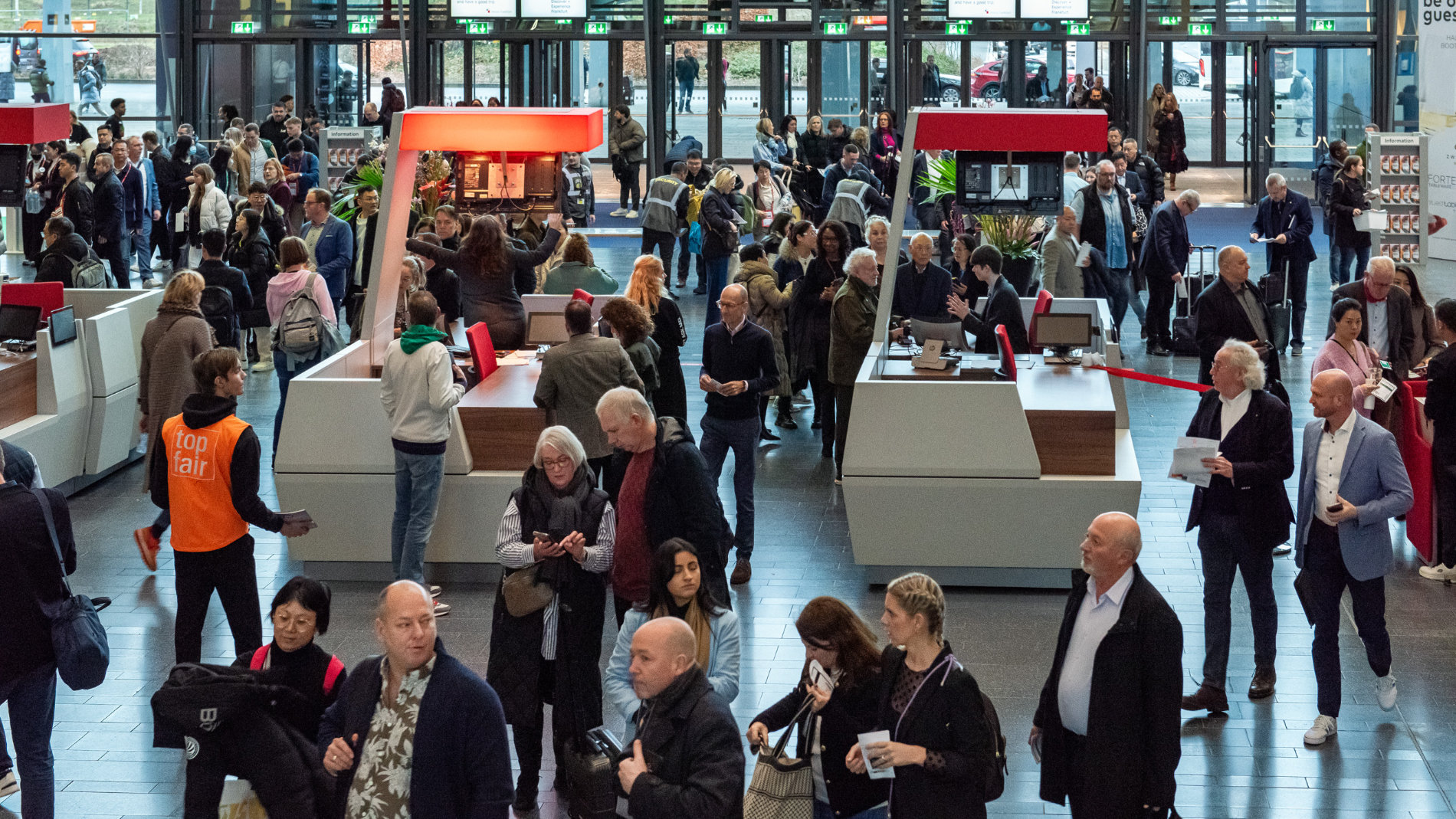 People at the entrance to the Ambiente, Christmasworld and Creativeworld trade fairs