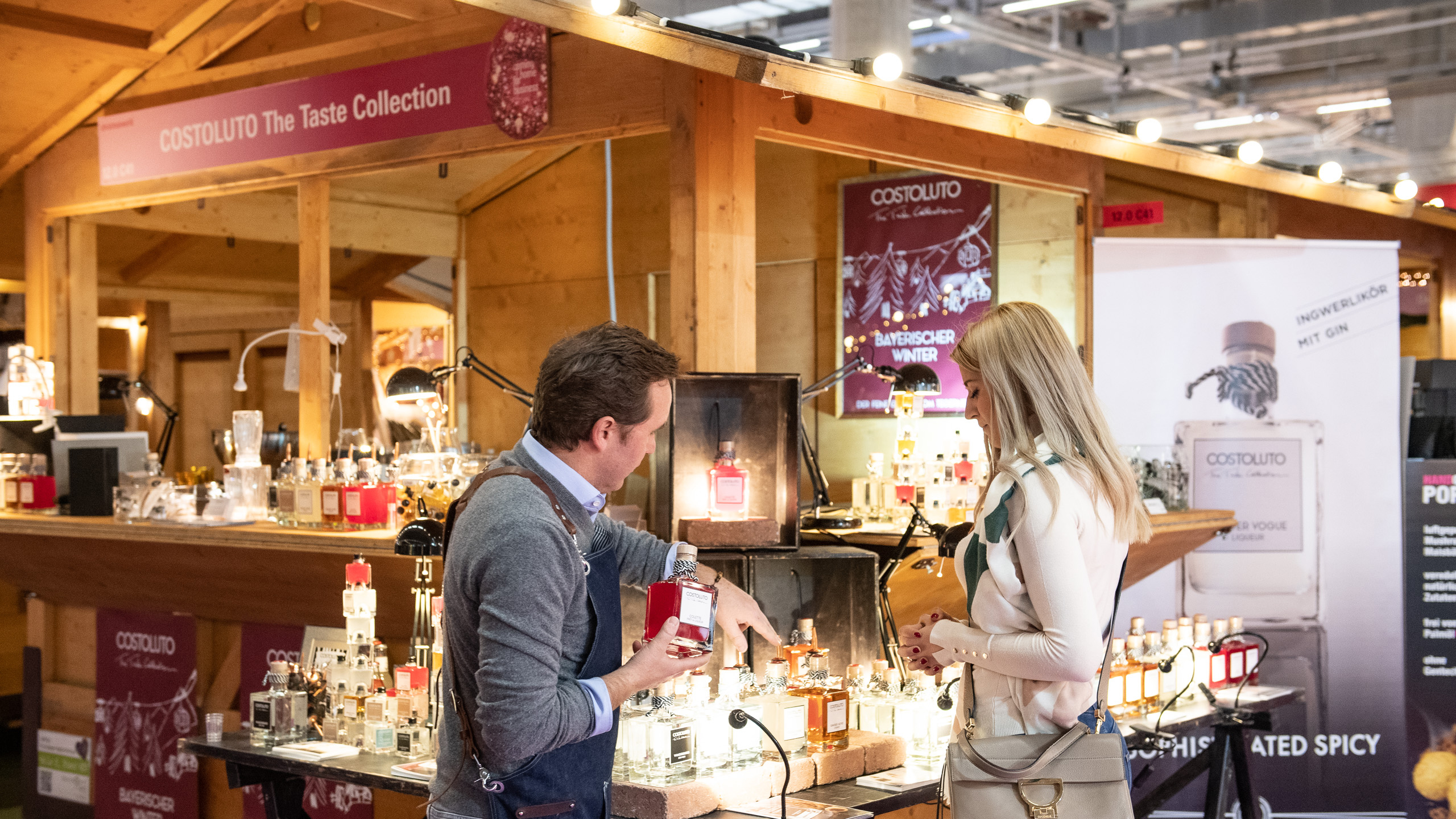 A vendor of Christmas-oriented foodstuffs at Christmas Delights at Christmasworld