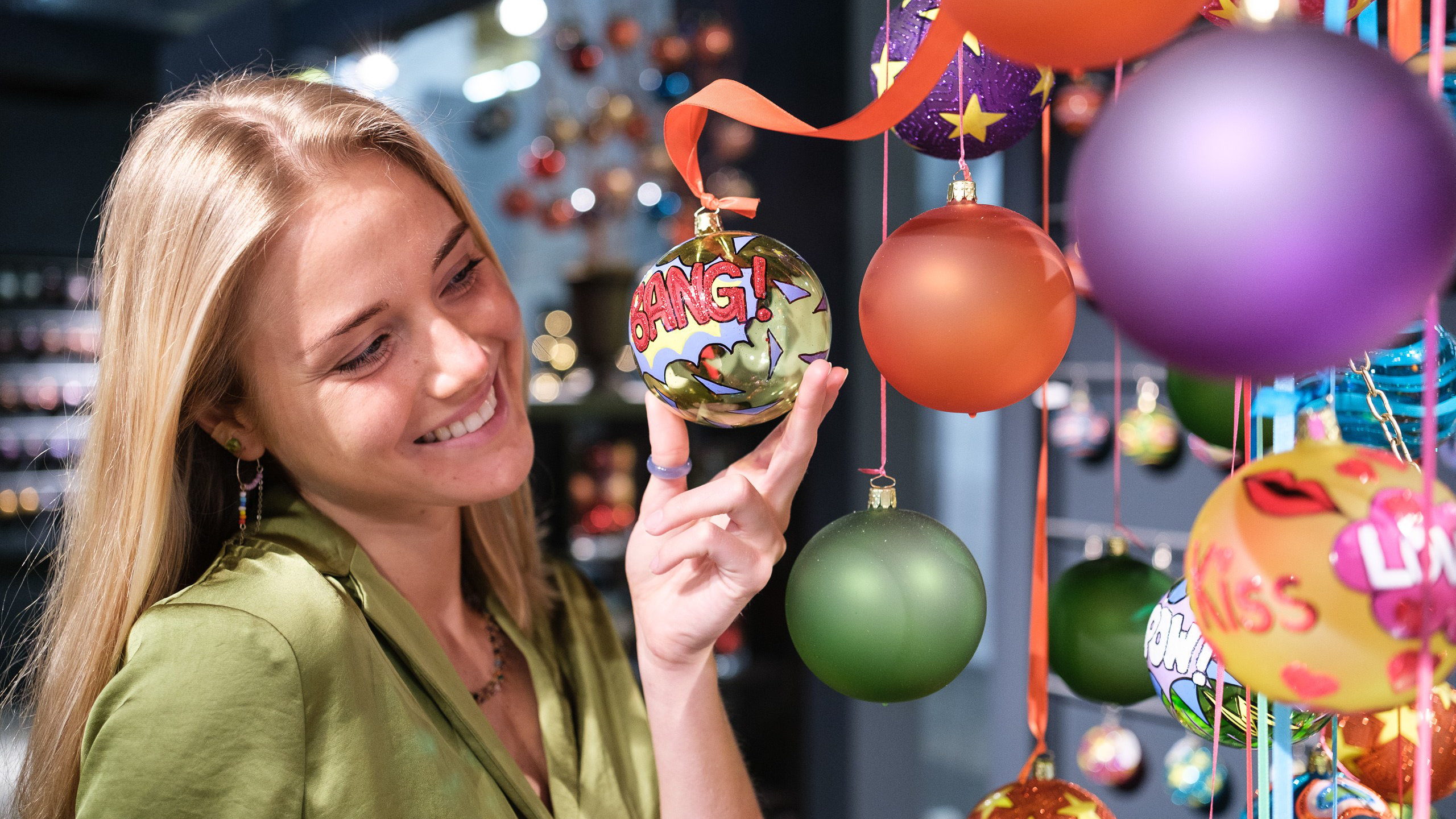 Christmasworld: woman with Christmas tree balls