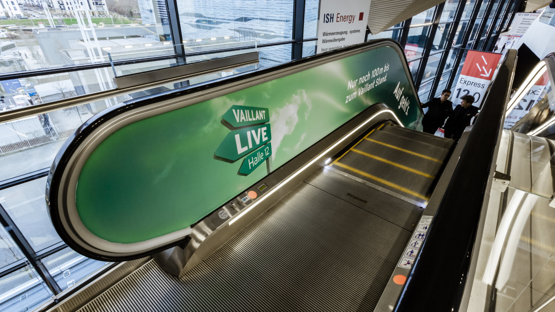 Advertising on an escalator at Messe Frankfurt